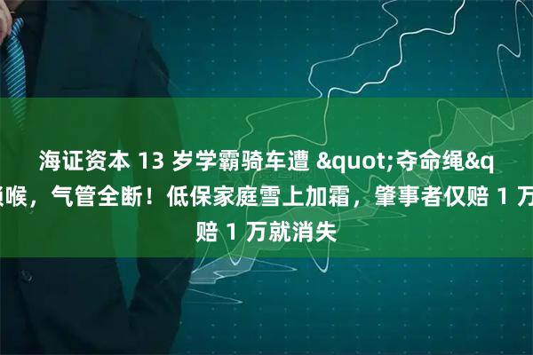 海证资本 13 岁学霸骑车遭 "夺命绳" 锁喉,气管全断!低保家庭雪上加霜,肇事者仅赔 1 万就消失